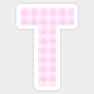 Pink Letter T in Plaid Pattern Background. Sticker